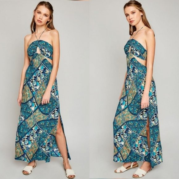 Teal Key Hole Maxi Dress - Picture 2 of 5